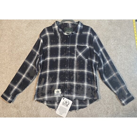 OOAK Upcycle Flannel Shacket Alice Cooper Rock Music Graphic Tee Boyfriend Large - Picture 3 of 10